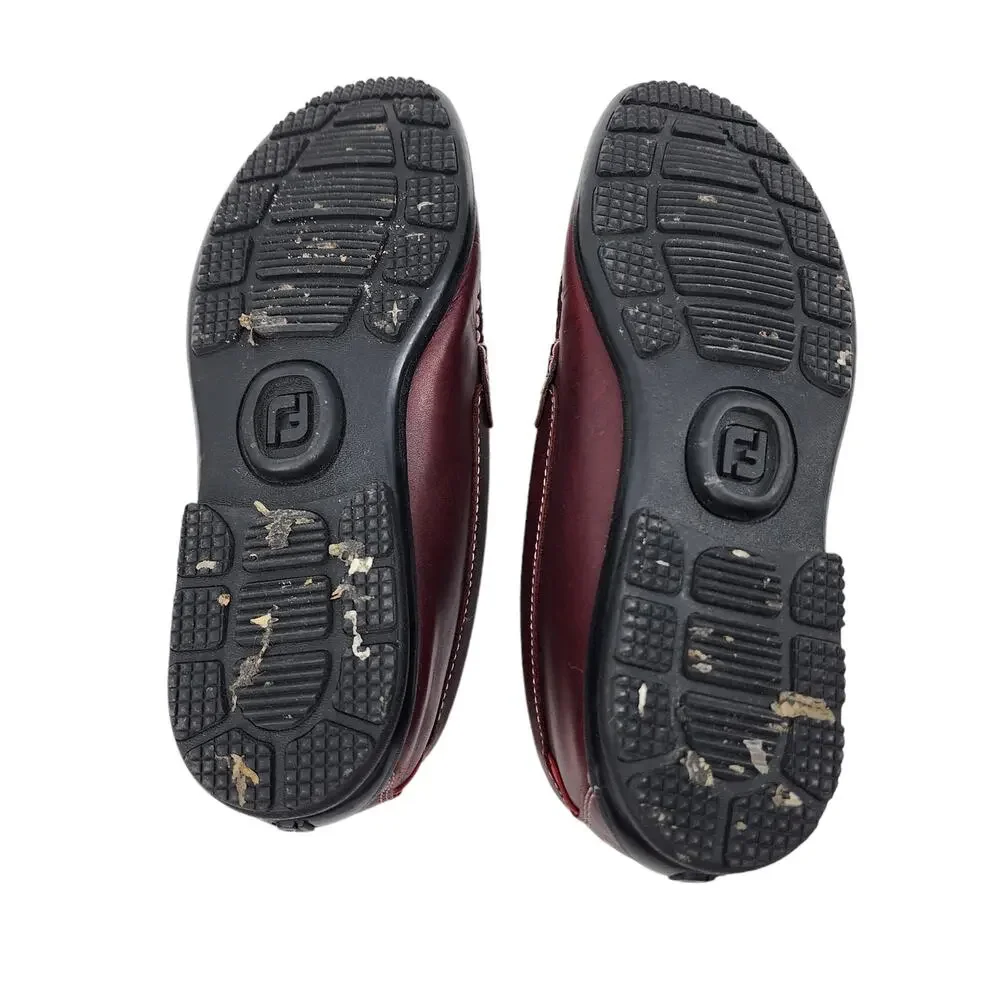 FootJoy Dark Red Leather Contrasting Stitching Slip On Loafers Shoes Size 7